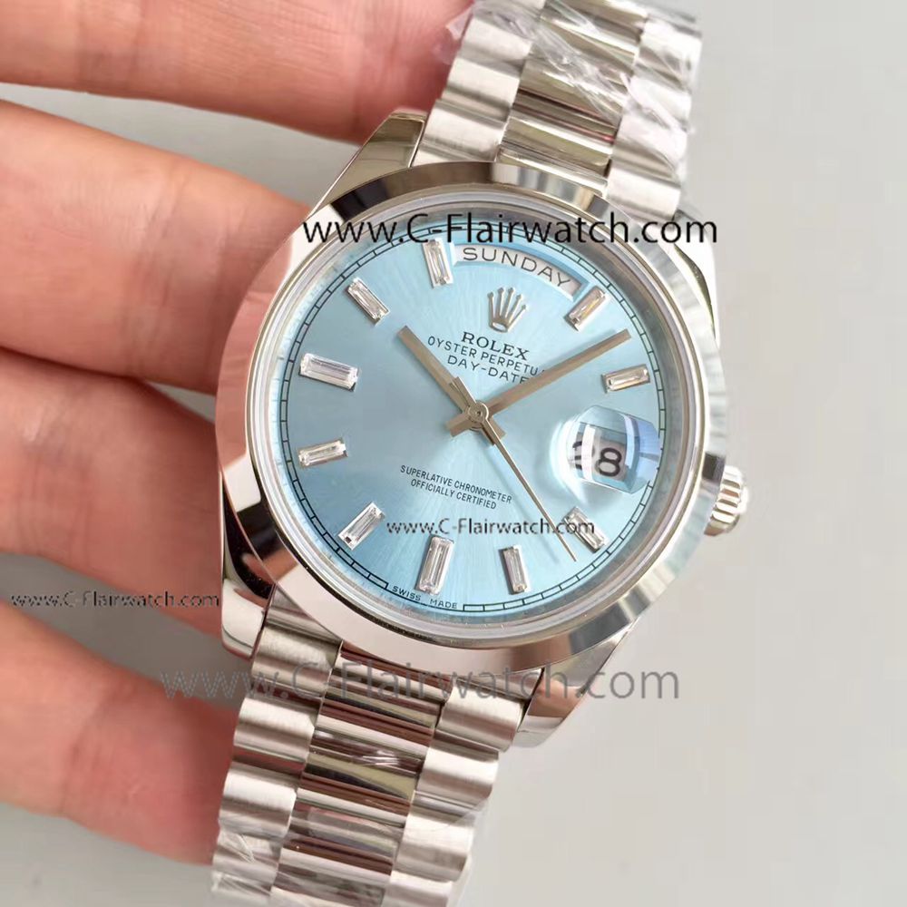 Fake Rolex Day Date II 40mm watch Diamond Ice Blue Face